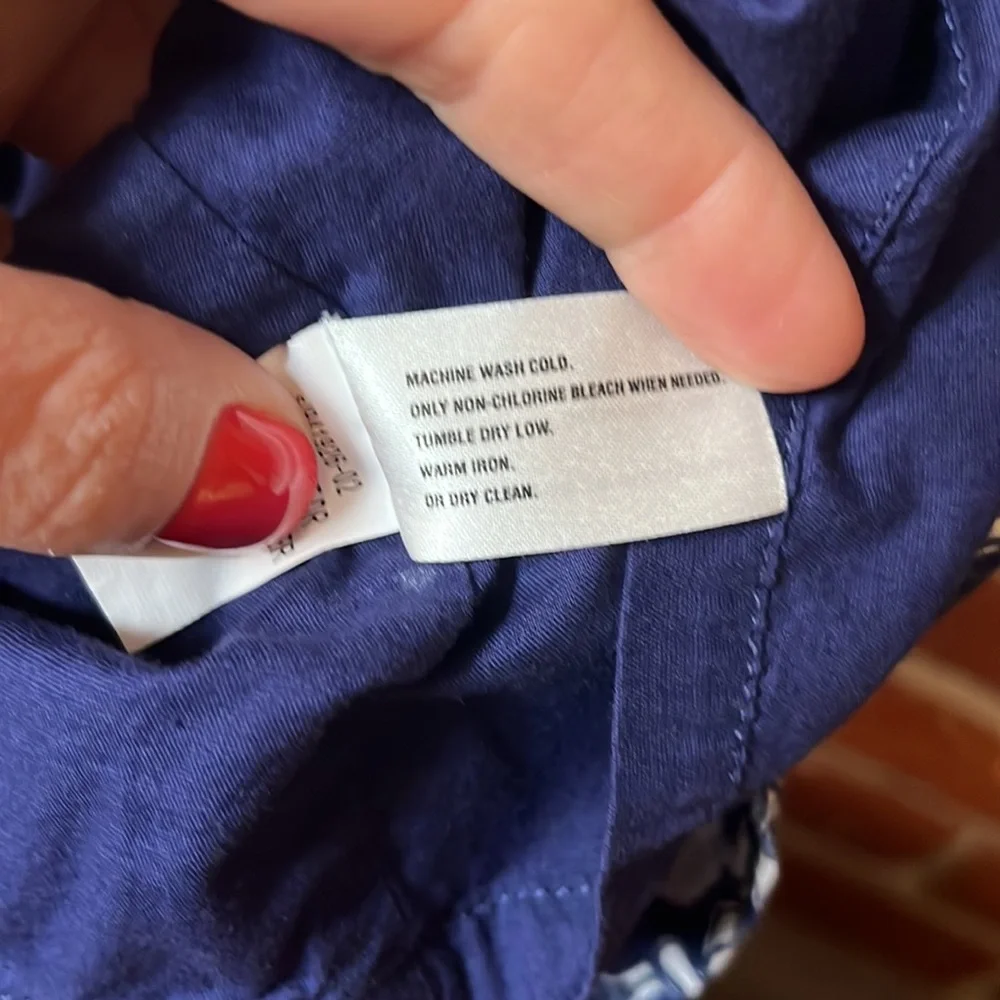 Gap Dress Full Front Button 3/4 Sleeve Tie Waist Blue & White Size 6 - Picture 9 of 10